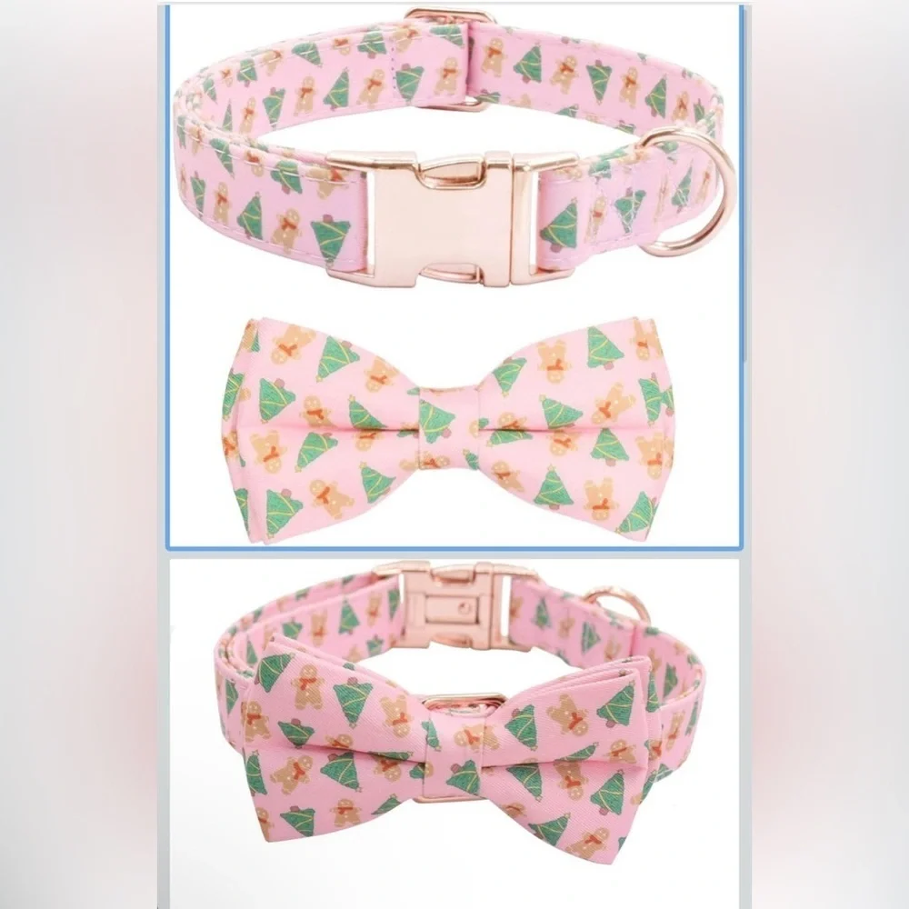 Dog Collar (Set of 2) Bow Tie Metal Buckle Dog Collar Soft M(13-18in) (0066)